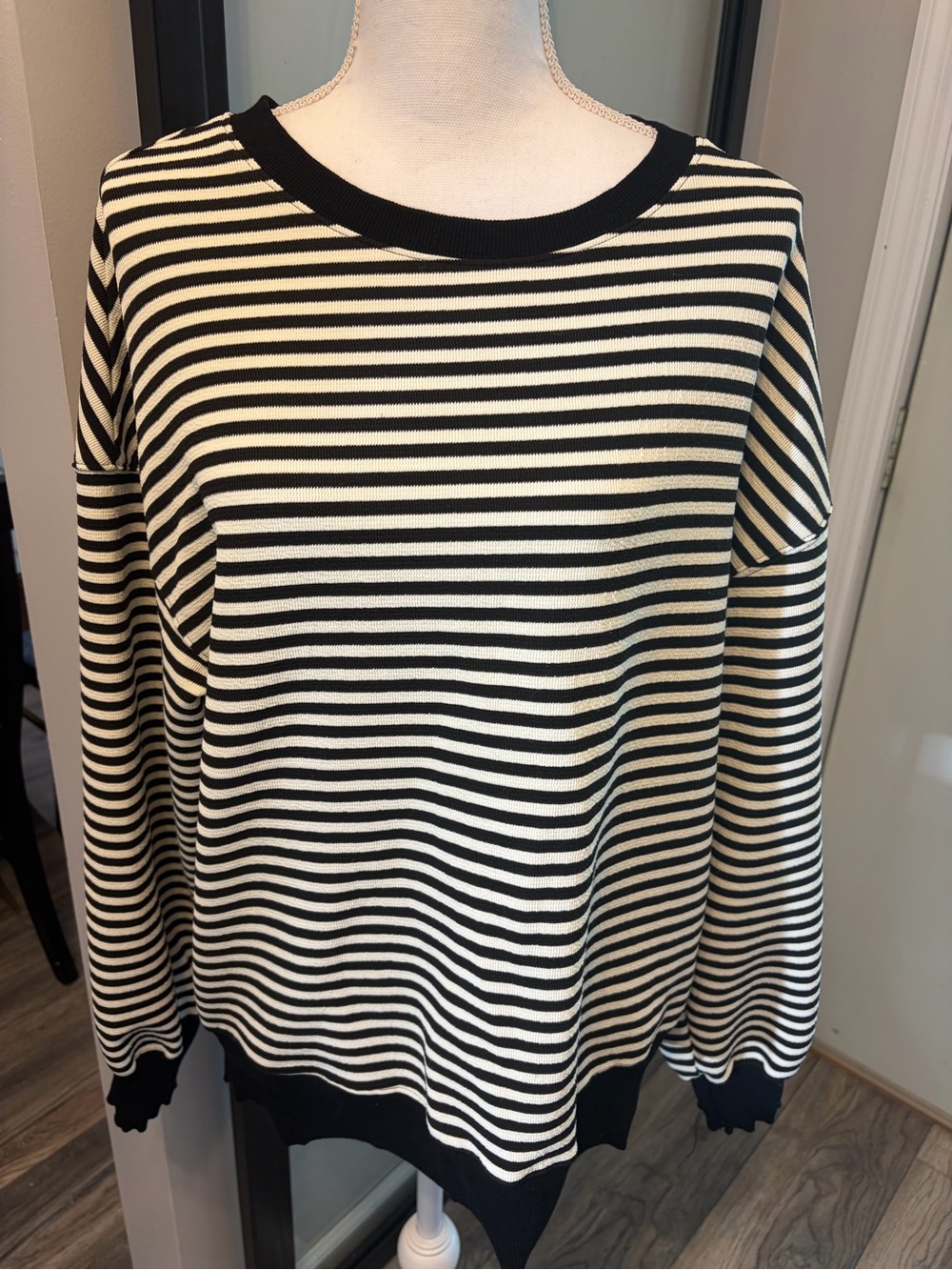 Boutique Striped Long Sleeve Top With “wave/ruffle” Detail…Size Medium